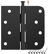 HOSOM 3 Pack Black Exterior Door Hinges 4 Inch, 5/8" Radius, Removable Pin, Perfect for Heavy-Dut...