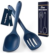 HOTEC Heat Resistant Silicone Cooking Spoon Spatula, Large Kitchen Solid and Slotted Spoons for M...
