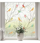 Coavas Window Privacy Film: Stained Glass Window Film Non-Adhesive Static Cling Bird Frosted Glas...