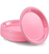 Amcrate Pink Disposable Party Plastic Dessert Plates 7" - Ideal for Weddings, Party’s, Birthdays,...
