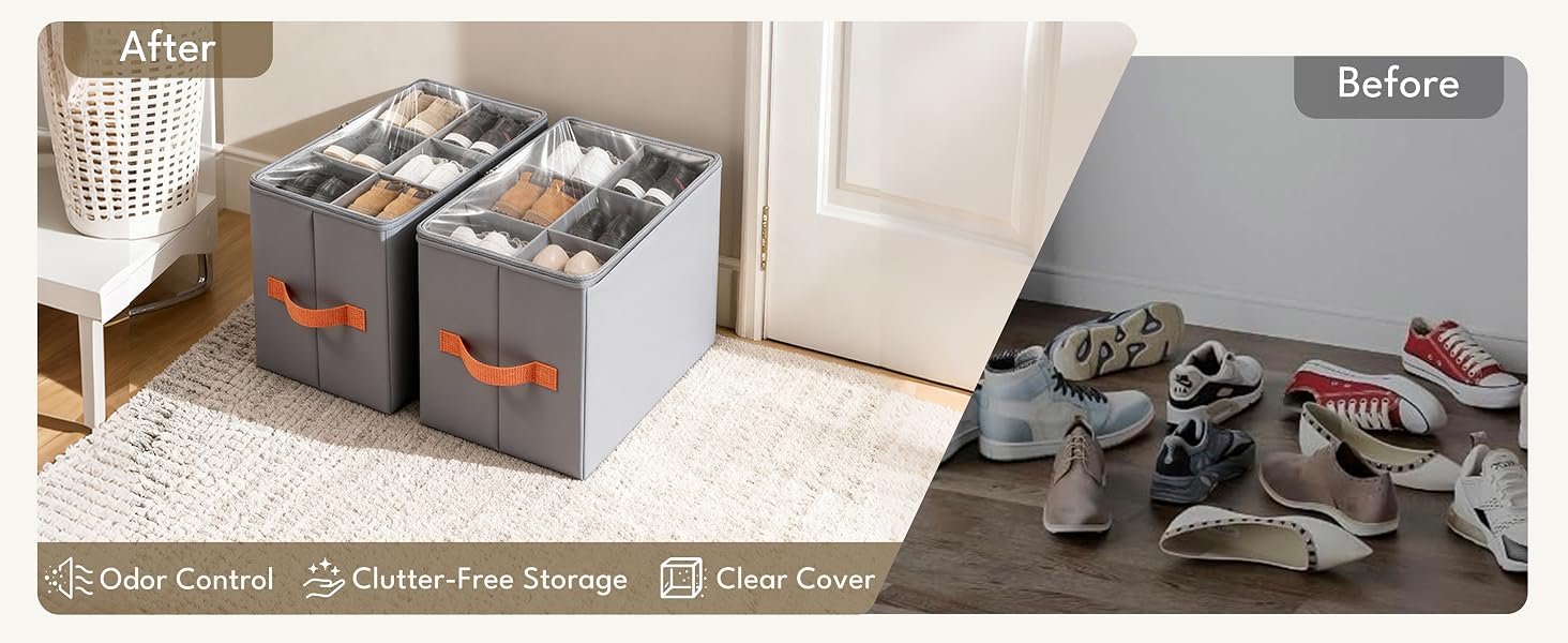 Dustproof and odor-absorbing shoe storage box with clear cover