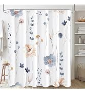 Gibelle Watercolor Floral Shower Curtain, Blue Beige Flower Shower Curtain for Bathroom, Modern M...