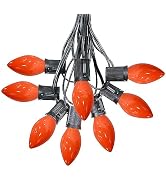 SOTOPOO C7 LED Orange Halloween Lights, 25FT Ceramic Orange String Lights Outdoor Indoor with 25 ...