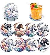 Bowetile 8PCS Diamond Art Painting Coasters Kit with Holder, Horse Diamond Art Kits for Adults Be...