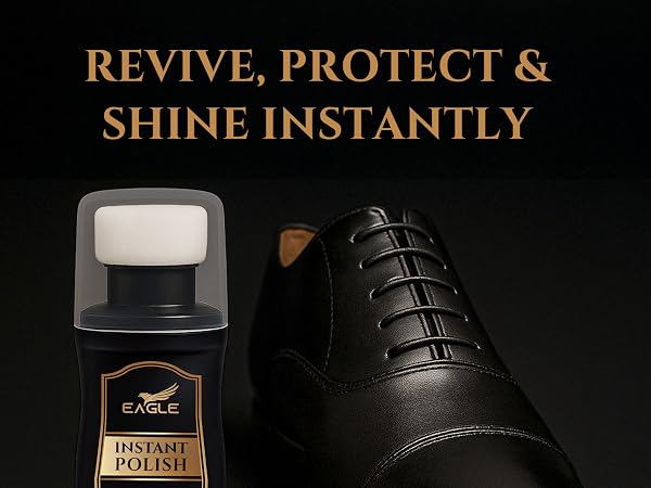 Eagle Liquid Shoe Polish Instant Shine – Quick-Dry Polish with Built-In Sponge Applicator & 2 Wipes