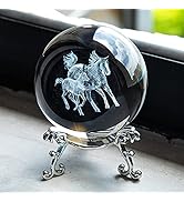 HDCRYSTALGIFTS 60mm 3D Laser Engraved Horse Crystal Ball Paperweight Glass Animal Figurine Decora...