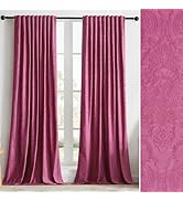 GIGIZAZA Velvet Curtains 96 Inch Long 2 Panels, Hot Pink Vintage Drapes Floral Embossed Blackout ...