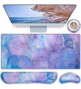 QOMOLAMA 4-in-1 Mouse Pad with Wrist Rest Set,35.4×15.7in Large Mouse Pad+Keyboard Wrist Rest+Wri...