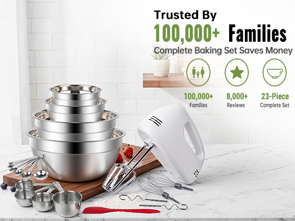 WEPSEN Hand Mixer Electric Mixing Bowls Set