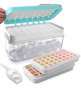 Ice Trays for Freezer with Lid and Bin,Ice Cube Trays for Freezer with 2 Trays,Easy Release 64 Pc...