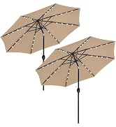 HealSmart 9' Solar Umbrella 32 LED Lighted Patio Umbrella with Push Button Tilt/Crank, Outdoor Ta...