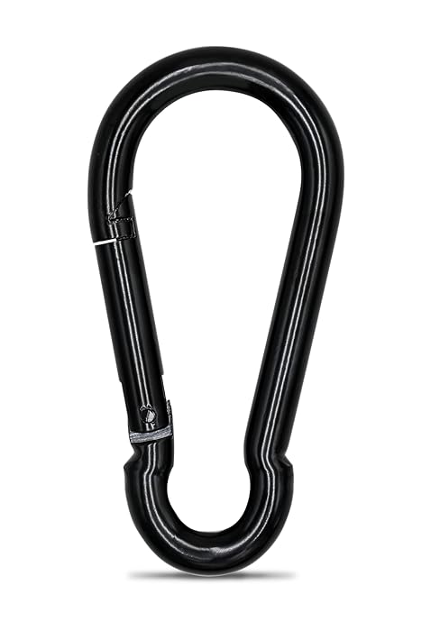 KINLINK Black Carbon Steel Carabiner Clips, Heavy Duty Spring Snap Hook