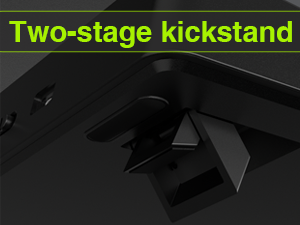 the black box with the green text ` ` two - stage kicks''