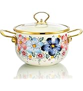 SOUJOY 3 Quart Enamel Cooking Pot, Heavy-Duty and Non-Stick Soup Pot with Visible Lid for Stew, S...