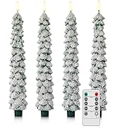 Velsyn 4 Pack Christmas Tree Candles Covered in Snow with Remote, 11 Inch Real Wax flameless Tape...