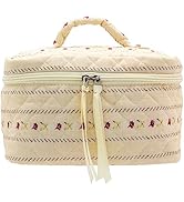PAZIMIIK Cotton Makeup Bag for Women Large Quilted Travel Cosmetic Case Girls' Make Up Organizer,...