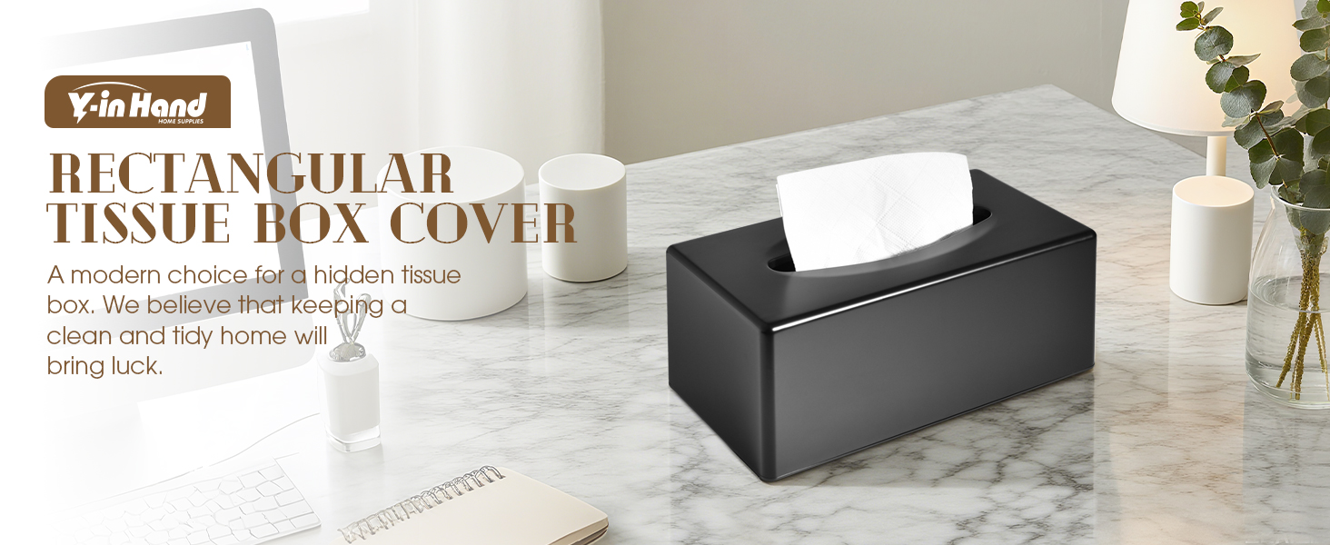 Y-in Hand Black Tissue Box Cover