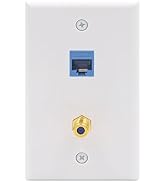 VCE Ethernet Coax Wall Plate (UL Listed), 2-Port Cat6 Keystone Jack Coupler and Gold Plated RG6 K...