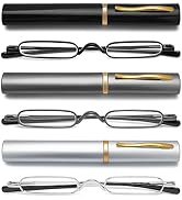 VEVESMUNDO Compact Reading Glasses Women Men Mini Slim Narrow Pocket Portable Readers with Metal ...