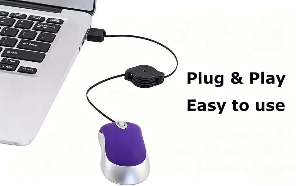 Mini Small Travel Optical Mouse Portable USB Wired Mouse with Retractable USB Cord Office