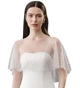 YAEISM Pearl Wedding Shawl White Wrap Shrug Bridal Cape Sheer Tulle Wedding Cape Dress Cover Up E...