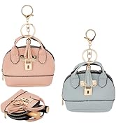 CALFOVERA 2PCS Mini Tote Bag Keychain for Women 2 Colors PU Leather Zipper Coin Change Purse Smal...