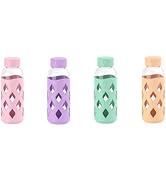 Zukro 16 oz Glass Water Bottles with Silicone Sleeve, 4 Pack Reusable Clear Juice Bottles With St...
