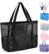 Fammart Mesh Beach Bag for Women, Large Beach Toy Pool Bag with Zipper Pocket, SandProof Cruise E...