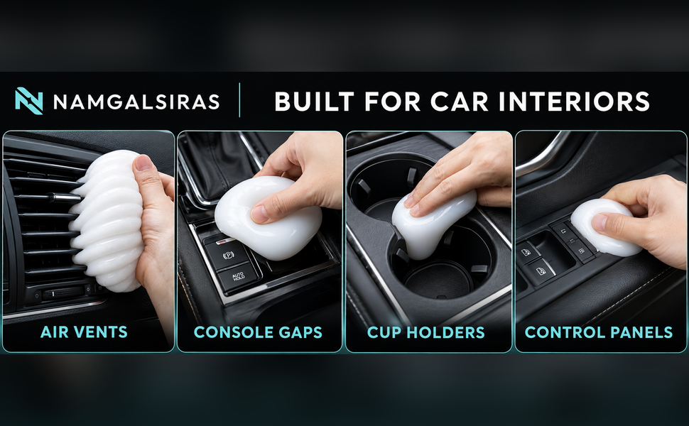 White cleaning gel pressed into a black car air vent