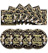 50Pcs 40th Birthday Paper Plates&Napkins,25X7in Disposable Plates 25X6.5in Cocktail Napkin 1985 P...