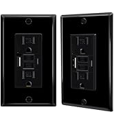 15A GFCI Outlet with USB Ports(Type A & C, 4.8A/24W Total Output), GFI Electrical Outlet with 2 U...