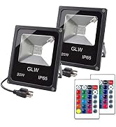 GLW 20W RGB LED Flood Lights Color Changing Floodlight with Remote Control Waterproof Outdoor Lan...
