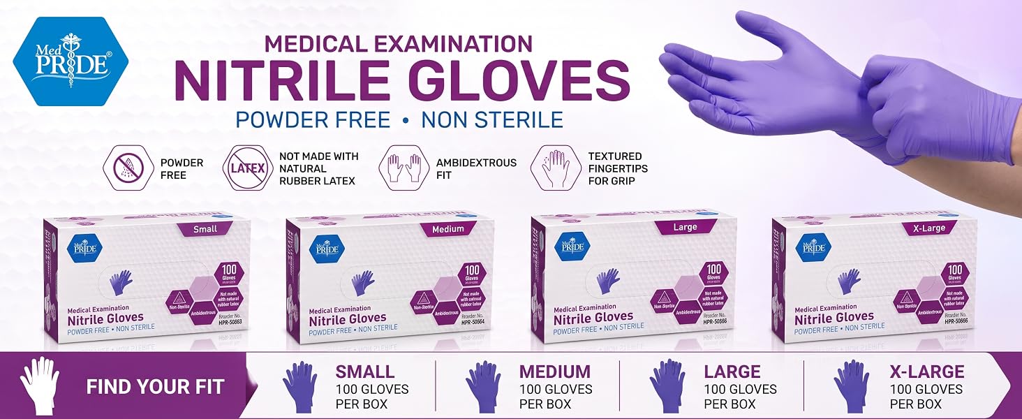 MedPride Powder-Free Nitrile Exam Gloves