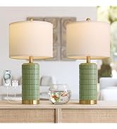 PoKat Bedside Table Lamps Set of 2 for Living Room with 2 USB Ports, 21.5'' Small Modern Nightsta...