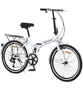 Chrisphil 24 Inch Folding City Bike, 7 Speed Shimano Rear Derailleur, Front/Rear V Brakes, 24x1.5...