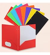 ONEKEEP 8 Pack Plastic Folders with Pockets 3 Hole Punched, Assorted Colors – Durable 2-Pocket Pl...