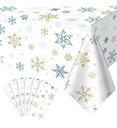 Hallswl 6Pcs Snowflake Plastic Tablecloth Christmas Snowflake Disposable Table Cloth White Blue a...