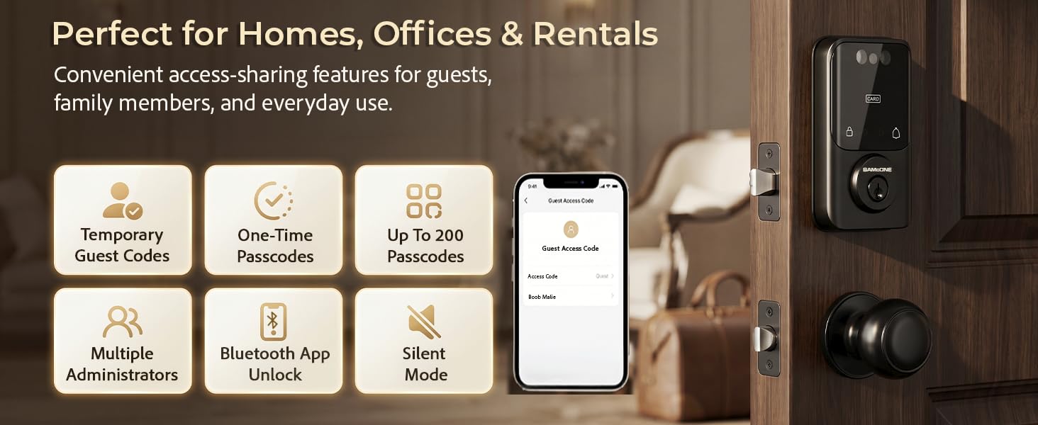Smart door lock with guest access and Bluetooth app control