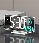 KOSUMOSU Digital LED Clocks for Bedrooms 6.7in White Alarm Clock, Dimming, 12/24h, Date, Day of W...