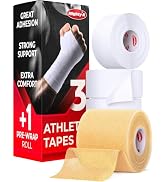 Premium White Athletic Tape for Injuries - 3 Pack with Pre-wrap - Easy Tear & No Sticky Residue -...