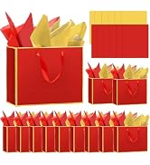 Epoesch 12 Pack Metallic Paper Gift Bags with Handles – Includes Tissue Paper – 11.8"x10"x4" – El...