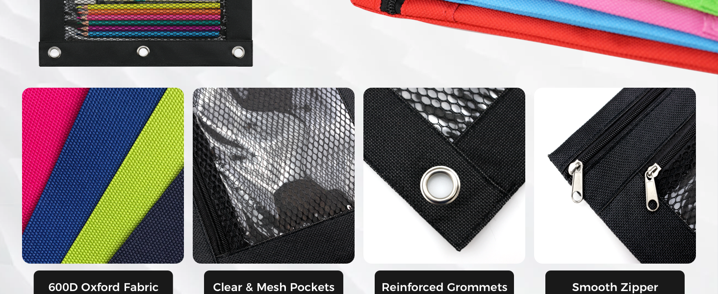 2-Pocket Zipper Pencil Case with Clear Window & Mesh Pocket