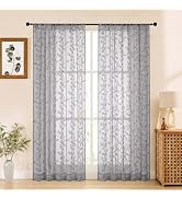 Aiyufeng Sheer Curtains 84 Inches Long for Bedroom, Jacquard Texture Leaf Pattern Light Filtering...