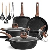 Kikcoin 16Pcs Pots and Pans Set Nonstick Ceramic Cookware Sets Induction Kitchen Cooking Set Non ...