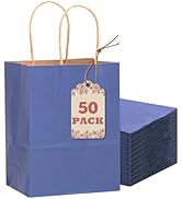 qiqee 50-Packs Gift Bag with Handles Bulk Kraft Deep Blue Paper Bags Multiple Uses (8.3