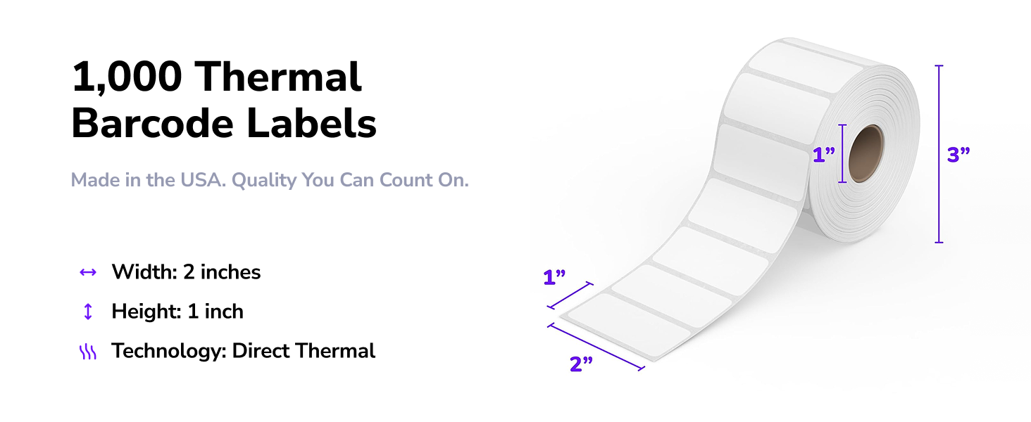 made in the usa 1000 thermal labels width height 2 inches 1 inches direct thermal