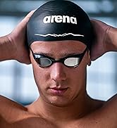 closeup of male athlete wearing arena Aquaforce Wave swim cap fastest racing swim cap in the world