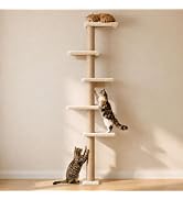 AGYM Wall Mounted Cat Tree, 80" Tall Cat Climbing Tower with Sisal Scratching Post & 5 Perches, S...