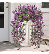 Geegoods Artificial Flowers for Outdoors Decoration, 2Pcs Faux Hanging Mums UV Resistant Realisti...