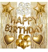 WEIKA 29 Pcs Gold Birthday Party Decorations - Gold Happy Birthday Balloons Banner, Heart & Star ...